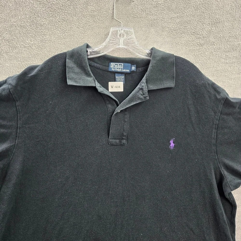 VINTAGE Polo Ralph Lauren Men Polo Shirt 1XL Big Black‎ Logo Embroidered Rugby
